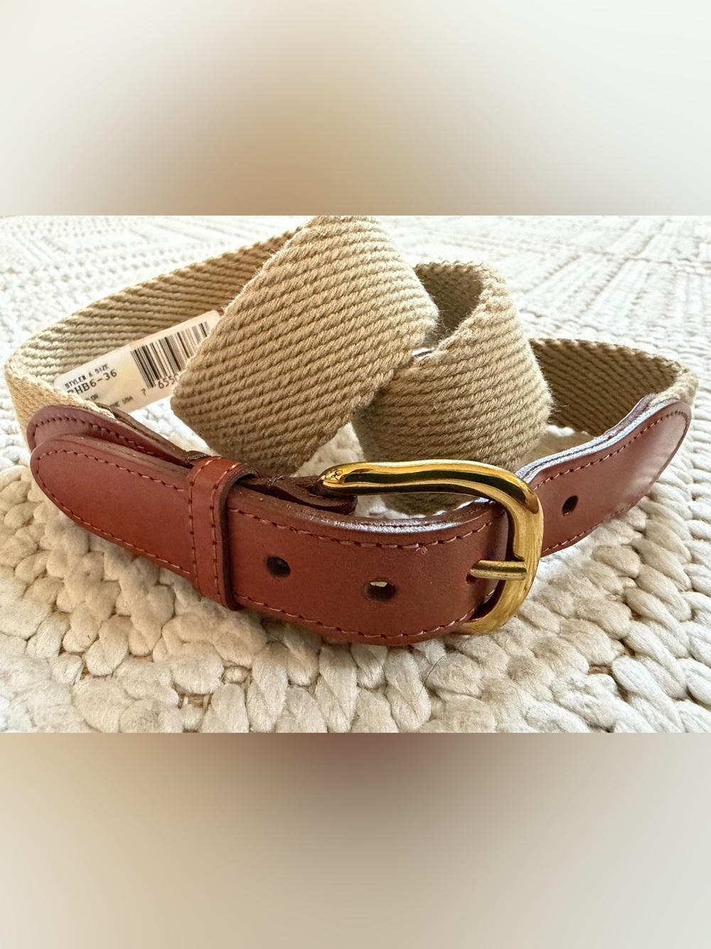 TORINO Camel Khaki Woven Belt Mens Size 36 EUC
